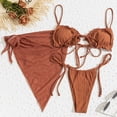 thumbnail image 4 of Pink Season 3Pcs/Set Pleated Ruffle Trim Pads Wire Free Bikini Cover Up Set Sling Bra Low Rise Briefs Skirt Set Beachwear, 4 of 8