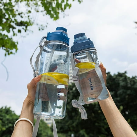 

Hesroicy Water Bottle Leakproof Detachable Drinking Straw Eco-friendly 1000/2000ML Plastic Water Space Bottle for Sports
