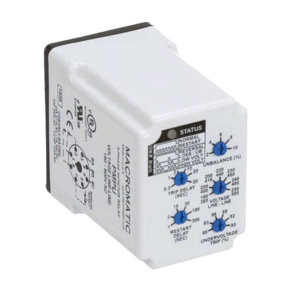 Pack of 1, Macromatic Pmpu Phase Monitoring Relay, 190-500 Vac, Spdt, 10A/277V, 8-Pin Octal, Pmp Series