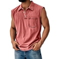 thumbnail image 2 of Inglocry Big and Tank Tops for Men Vintage Denim Henley Shirts Casual Button Up Acid Wash T-shirt Sleeveless Boxy Tee Shirts Light pink XL, 2 of 5
