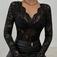 thumbnail image 5 of Hpapadks Womens Tops Lightweight Floral Lace Sheer Transparent Long Sleeve V Neck Slim Shirt Plus Size Tops for Women Black L, 5 of 6