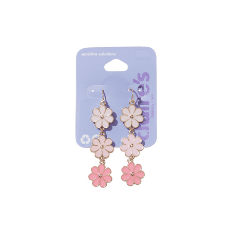 Claire's Teen Girls Gold and Pink Ombre Flower Power Drop Hook Earrings