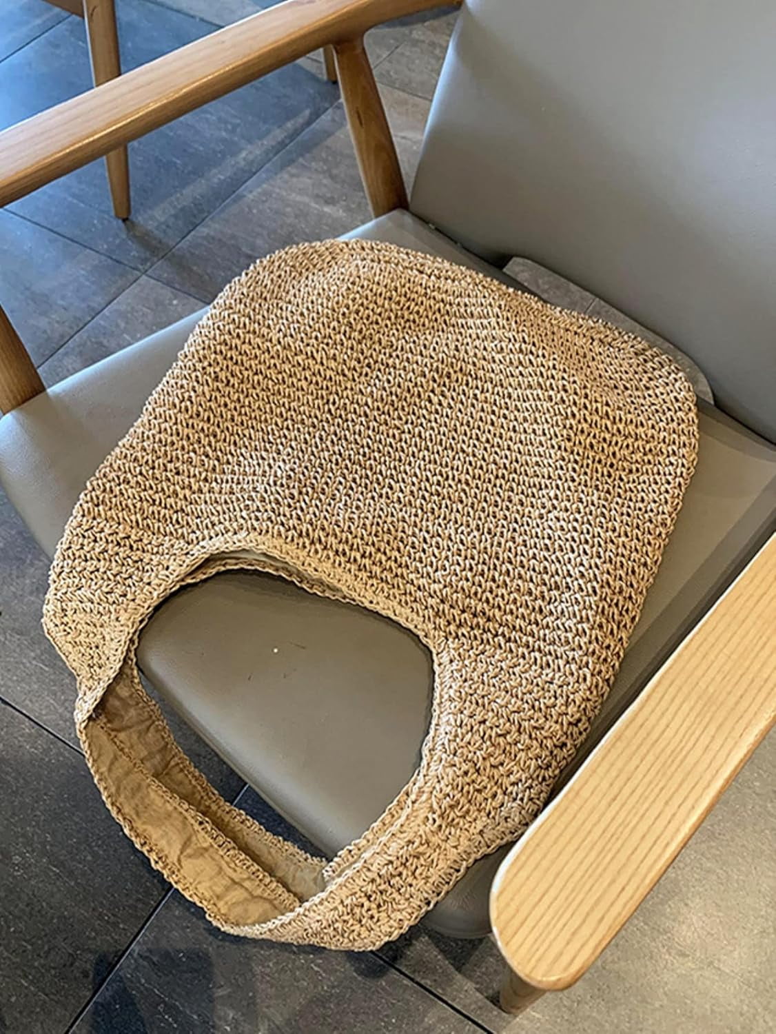 Women's Crochet Straw Bag Knit Tote Bag Shoulder Handbags Shopping Bags