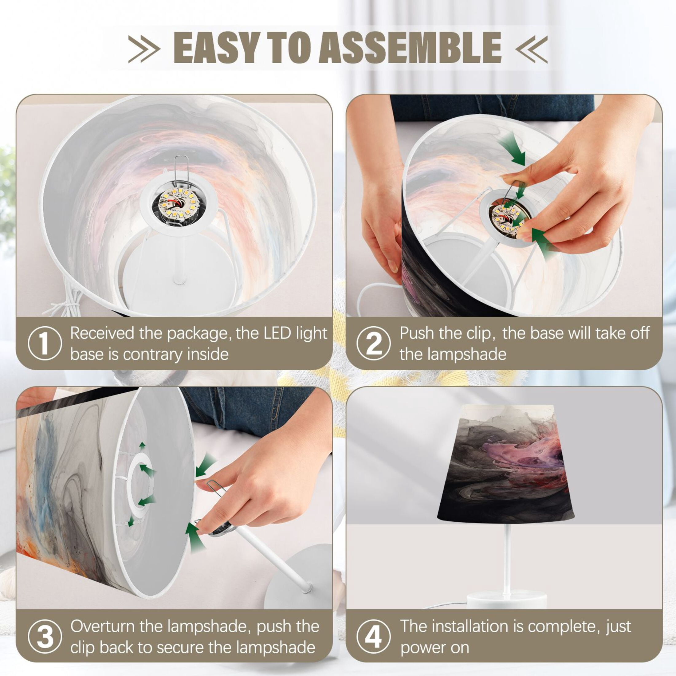 Alcohol Ink Tie Dye Desk Lamp LED Table Nightstand Lamps with 3 Color Temperatures for Home Bedroom Living Room Decor 8x12