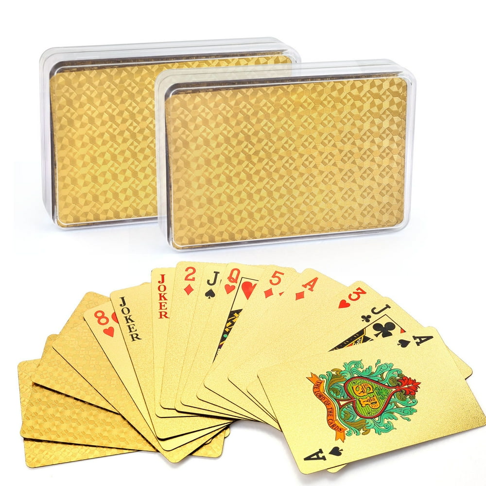 LotFancy 2 Deck 24K Gold Foil Playing Cards with Box