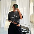 thumbnail image 3 of Camiseta negra con diamantes de imitación para mujer, ropa de calle de algodón, camisetas suaves de marca para mujer, 3 of 5