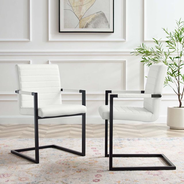 Modway Savoy Vegan Leather Dining Chairs, Set of 2, White