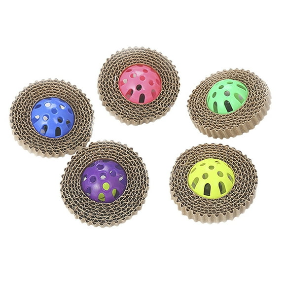 5 juguetes de papel corrugado para gatos, cascabeles, rascadores, juguetes para garras de gato para interiores.