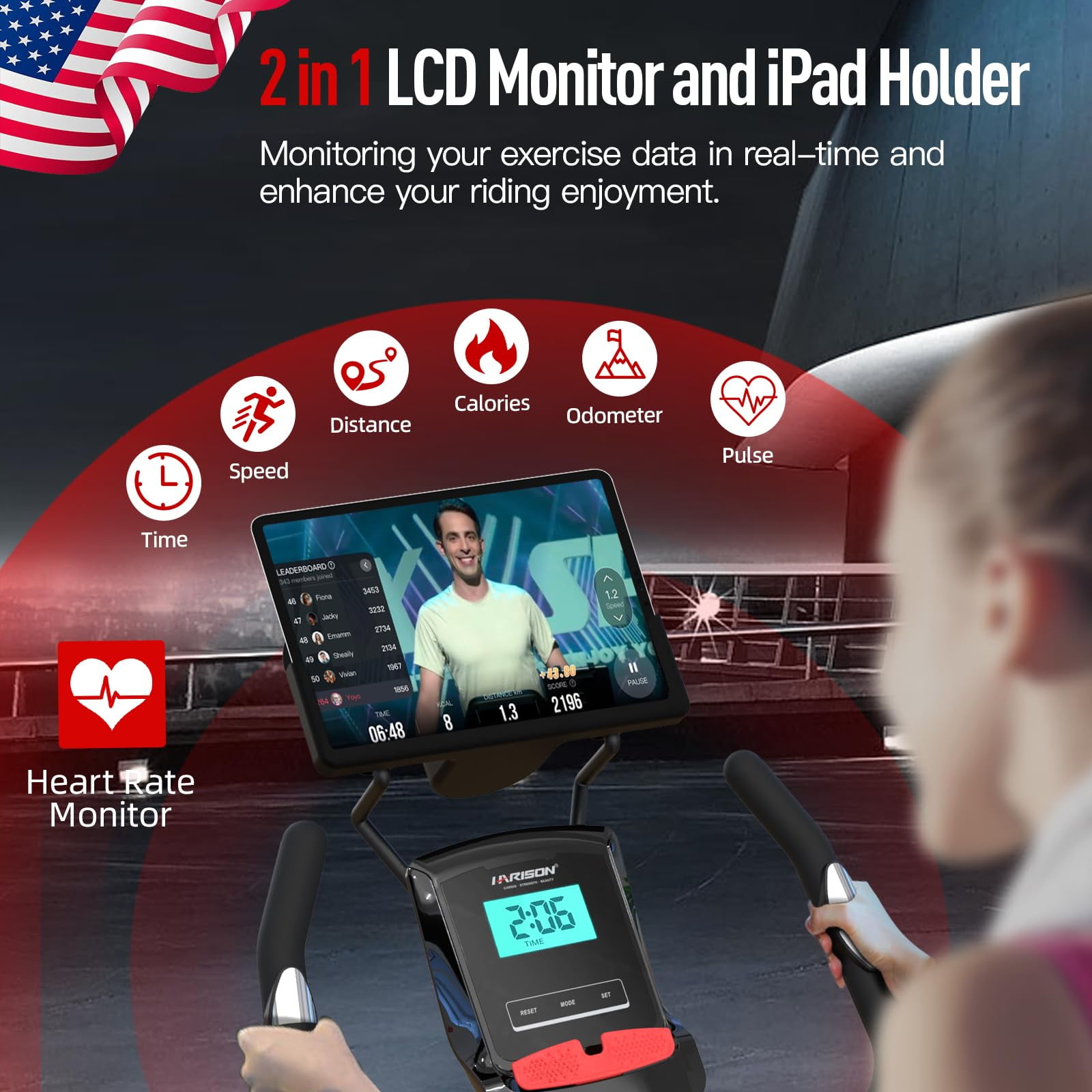 HARISON Magnetic Exercise Bike for Home, 350 LBS Capacity, Bluetooth Stationary Bike with 2-in-1 LCD Display, Tablet Holder & Comfort Seat