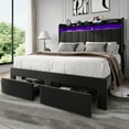 thumbnail image 6 of Amolife Queen Size Platform Bed Frame with 2-Tier LED Storage Velvet Wingback Headboard & 2 Storage Drawers, USB & Type-C Charging Ports, Black, 6 of 11
