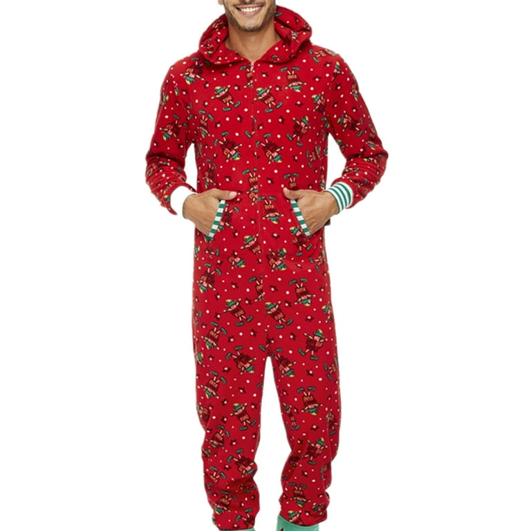 Xkwyshop Christmas Family Matching Pajamas Jumpsuit Reindeer Sleepwear Elf Onesie Romper Jammies for Women Men