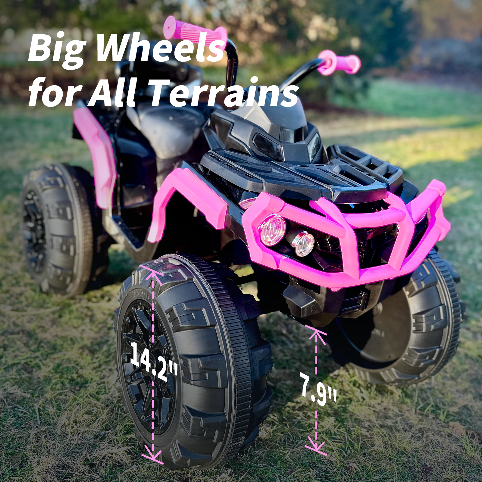 Outfunny 24V Kids 4 Wheeler, Electric ATV Quad Ride-on Toy for Big Kids Ages 3 and up, Rose