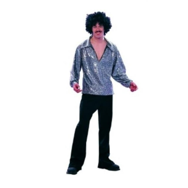 70s Disco Sequin Shirt - Black - Size Plus Male 46-50