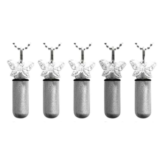 Lovely Set of FIVE - Brushed Silver LACE BUTTERFLY CREMATION URN Necklaces with ENGRAVED HEARTS - Includes 5 Velvet Pouches, 5 Ball-Chains and and Fill Kit
