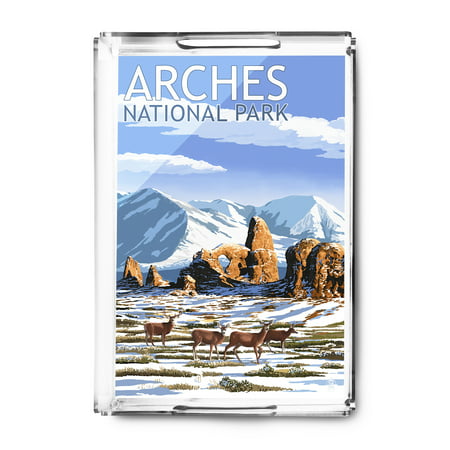 Arches National Park, Utah - Turret Arch in Winter - Lantern Press Artwork (Acrylic Serving