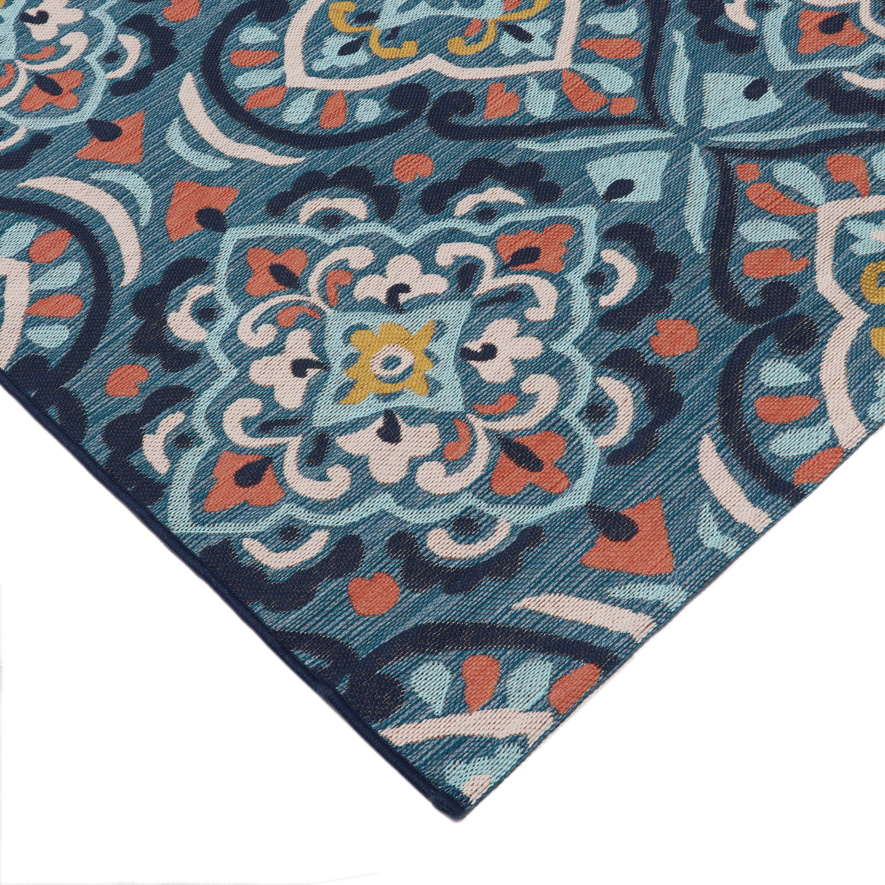 Better Homes & Gardens Turquoise Medallion Outdoor Rug, 3' x 5'