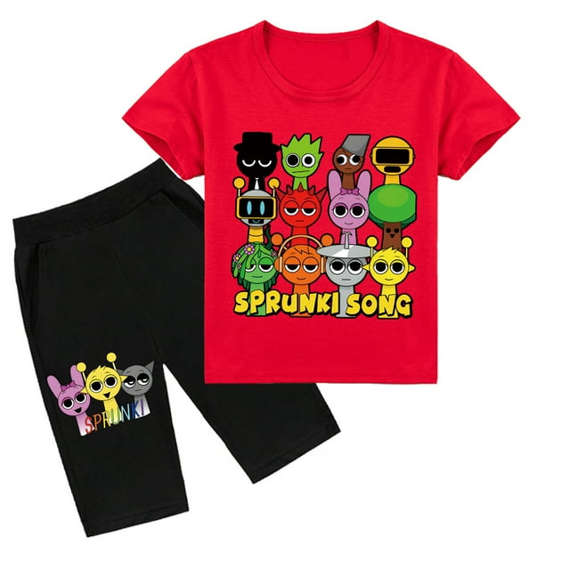 XDZJLR Tenues pour Tout-Petits Thème Musical Ensemble T-Shirt à Manches Courtes Col Rond Imprimé Pantalon Long pour Garçons Filles Rouge 2-3 Ans