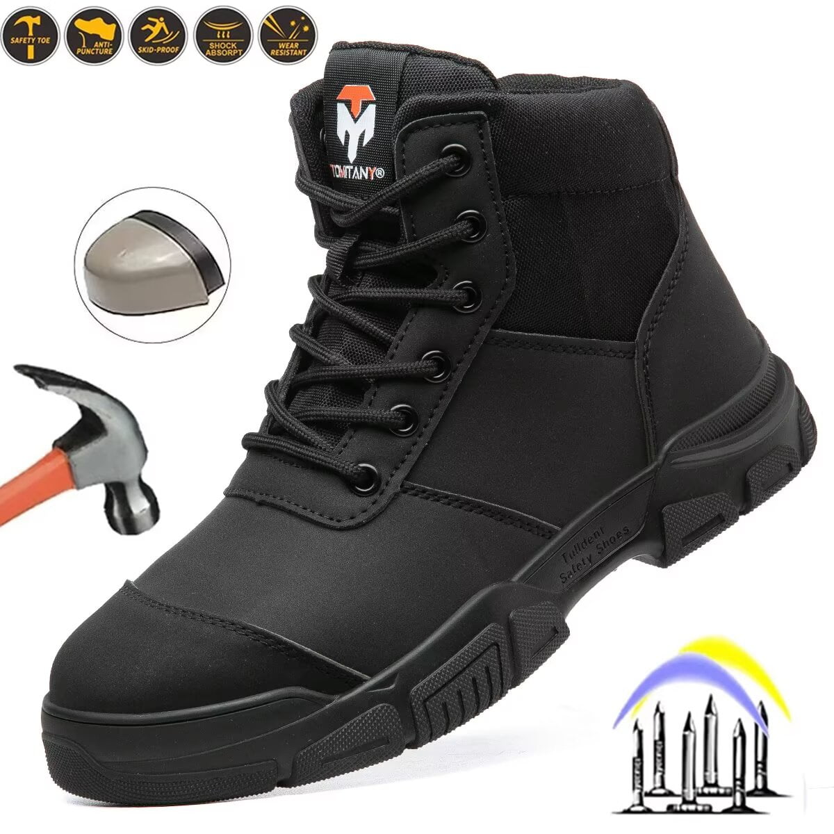 Work Boots for Men,Lightweight Breathable High Top Steel Toe Boots