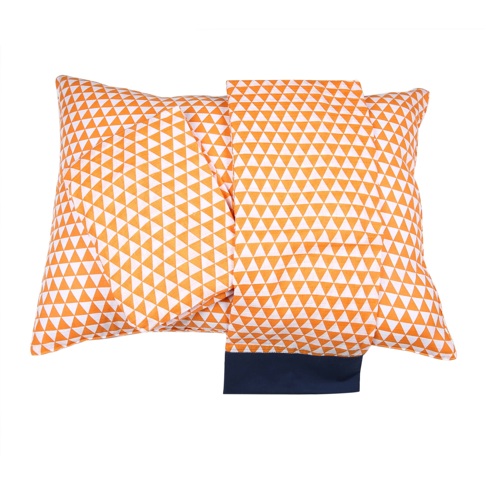 Bacati Aztec Orange/Navy 3-Piece 100% Cotton Muslin Toddler Bedding Sheet Set, Triangles