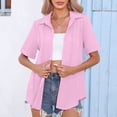 thumbnail image 7 of BSDJILFG Womens Lapel Blouse V Neck Button Down Shirt Short Sleeve Lapel Tops Casual Solid Shirts on Clearance,Sizes S-3XL, 7 of 7