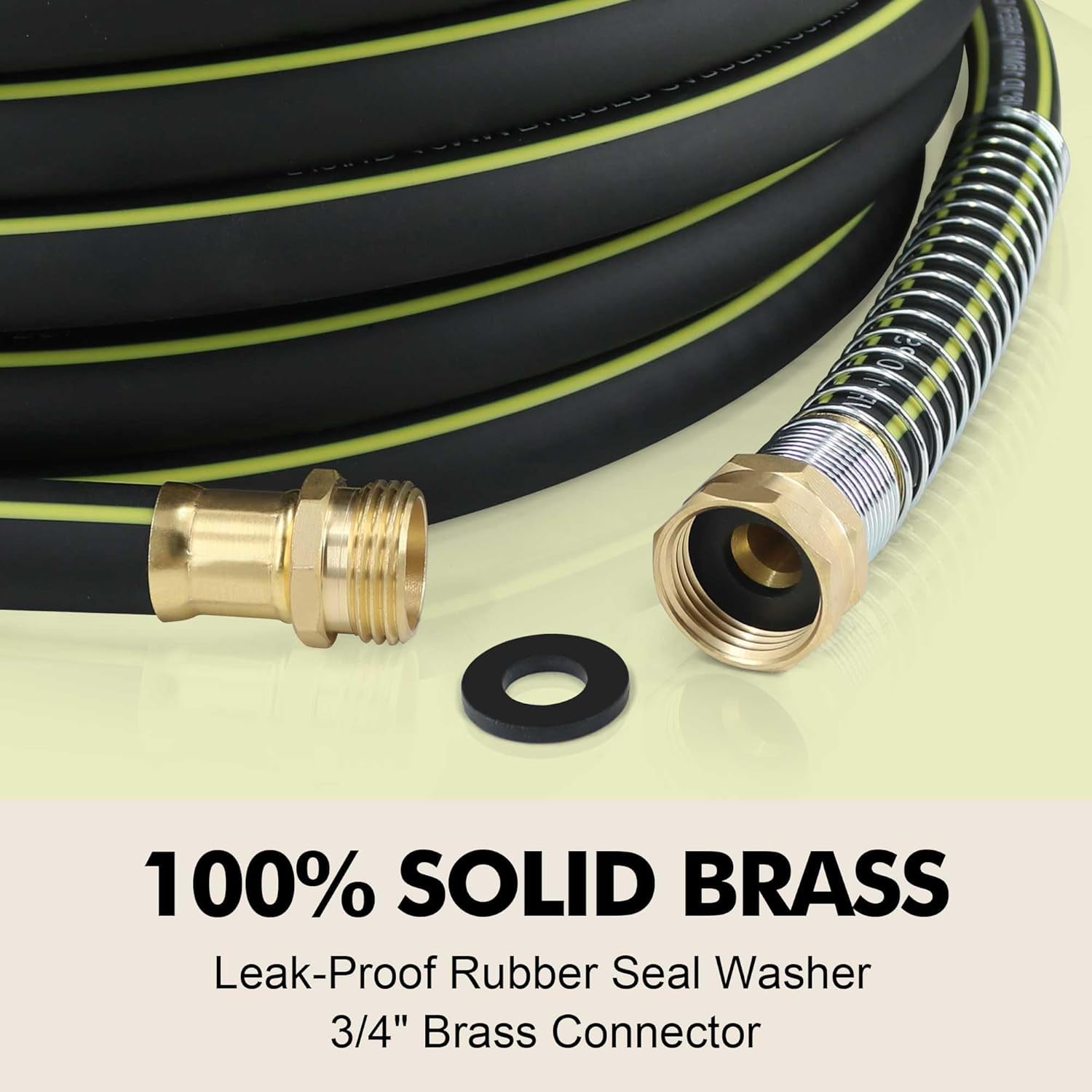 100ft 5/8" Flexible Outdoor Garden Hose with Brass Connector,Anti-freezing, Anti-rust, and Anti-kink Hybrid Rubber Hose Lightweight