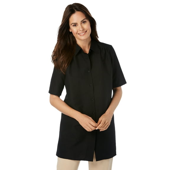Woman Within Plus Size Short-Sleeve Peachskin Button-Front Shirt