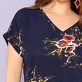 thumbnail image 3 of Mode Femmes Grande Taille Col en V Manches Courtes Imprimé Floral Haut Décontracté, 3 of 9