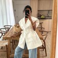 thumbnail image 2 of Blusas de mujer de verano sin mangas estilo safari camisas de moda casuales con múltiples bolsillos con cinturón blusas sueltas, 2 of 5