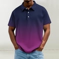 thumbnail image 2 of CYMMPU Men's Gradient Striped Print Short Sleeve Golf Shirt, Casual Loose-Fit Top for Daily and Vacation Purple XL, 2 of 5