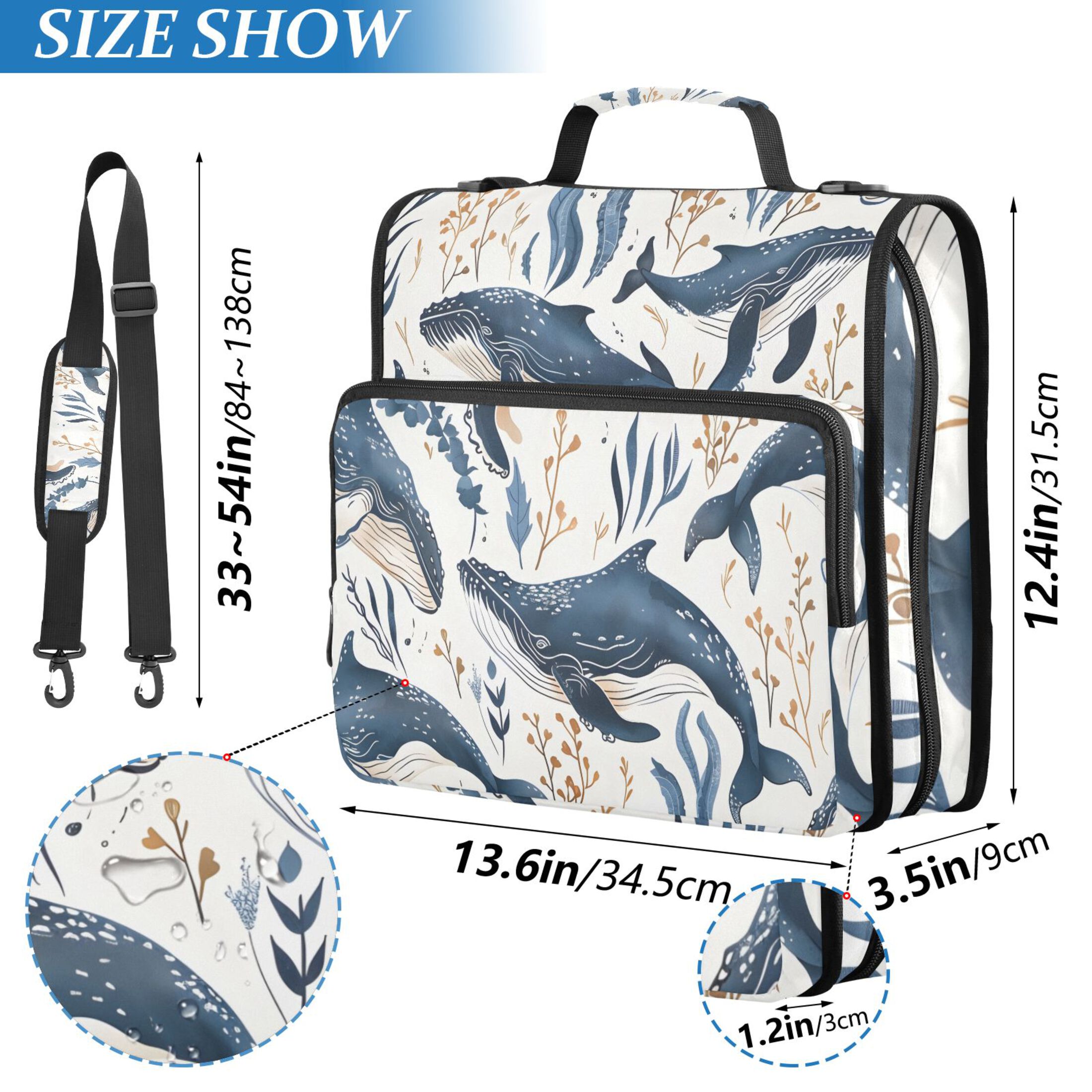 ALAZA Zipper Binder Whales Underwater 3 Ring Trapper Keeper File Folder Organizer Bag