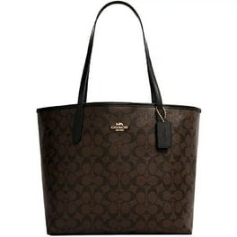 Coach Women s Signature Canvas City Tote Leather Details Zip Pocket Brown Red Walmart