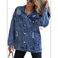 thumbnail image 1 of Women's Long Oversized Denim Jacket Boyfriend Ripped Distressed Jean Jackets Coat Dark Blue M, 1 of 9