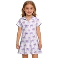 thumbnail image 2 of CCRFTGI Girls Polo Dress Size 7 Short Sleeve School Uniform Cute Bowknot Print Pleated Flare Skater Polo Dresses Summer Button-Down Collar Pique Polo Dress Purple 11-12 Years, 2 of 5