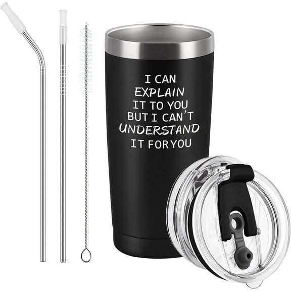 I Can Explain It to You But I Can''t Understand It for You Insulated Travel Tumbler, Engineering Gifts for Engineer Coworker Boss Friends Men, Stainless Steel Tumbler with 2 Lids(20 oz, Black)