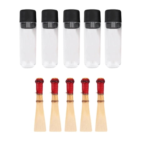 Almencla 5 Pieces Bassoon Part Reeds Cork Reeds Traditional with Storage Tubes Oboe Accessories Parts Portable Professional Oboe Reeds