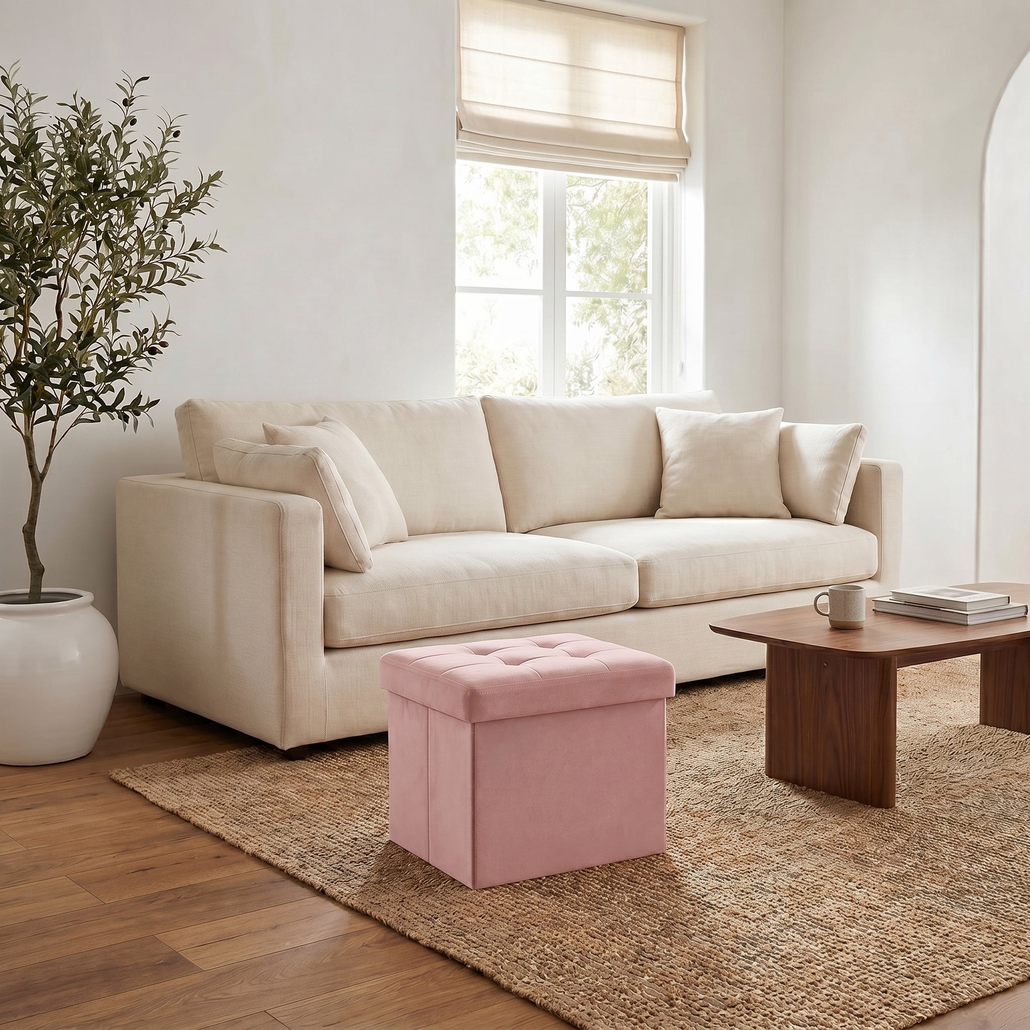 Nordic HyggeFolding Storage Ottoman Footrest, Jelly Pink