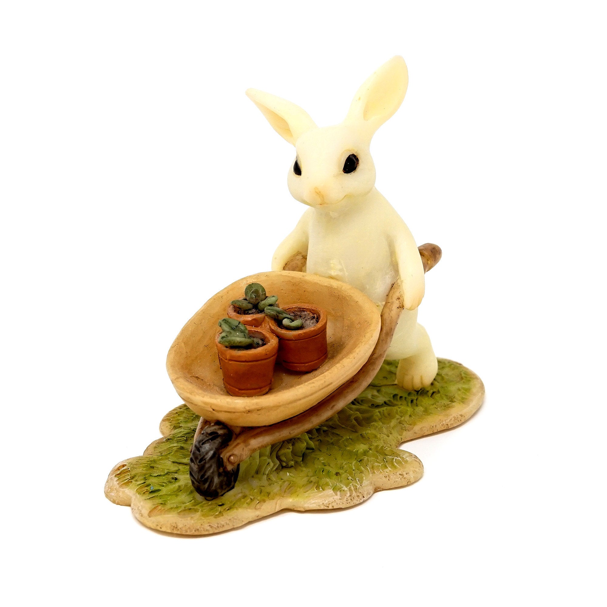 Bunny Gardener Pushing Wheelbarrow, Mini Rabbit, Mini Bunny, Bunny Gardener, Rabbit Gardener, Fairy Garden Animals, Fairy Garden - image 2 of 4