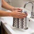thumbnail image 4 of Toalla de forro polar de coral a rayas de secado rápido 75x35cm – Toalla de baño para el baño de poliéster ultra absorbente, colores degradados suaves Rosa Púrpura Gris Verde Marrón, 4 of 6