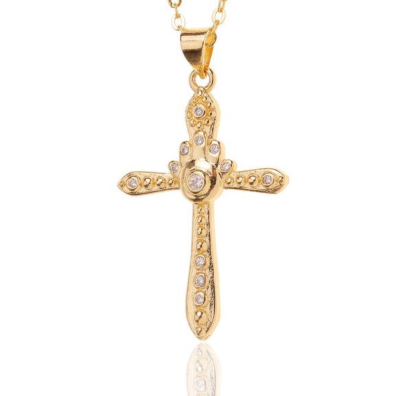 New Arrival Golden Color Unique Design Cross Infinity Pendant Necklaces For Women Shiny AAA CZ 14K Yellow Gold Jewelry Female
