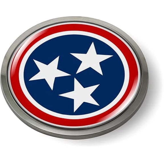 BestLicensePlateFrames Tennessee State Flag 3D Domed CAR Emblem Badge Sticker Chrome Metal Round Bezel
