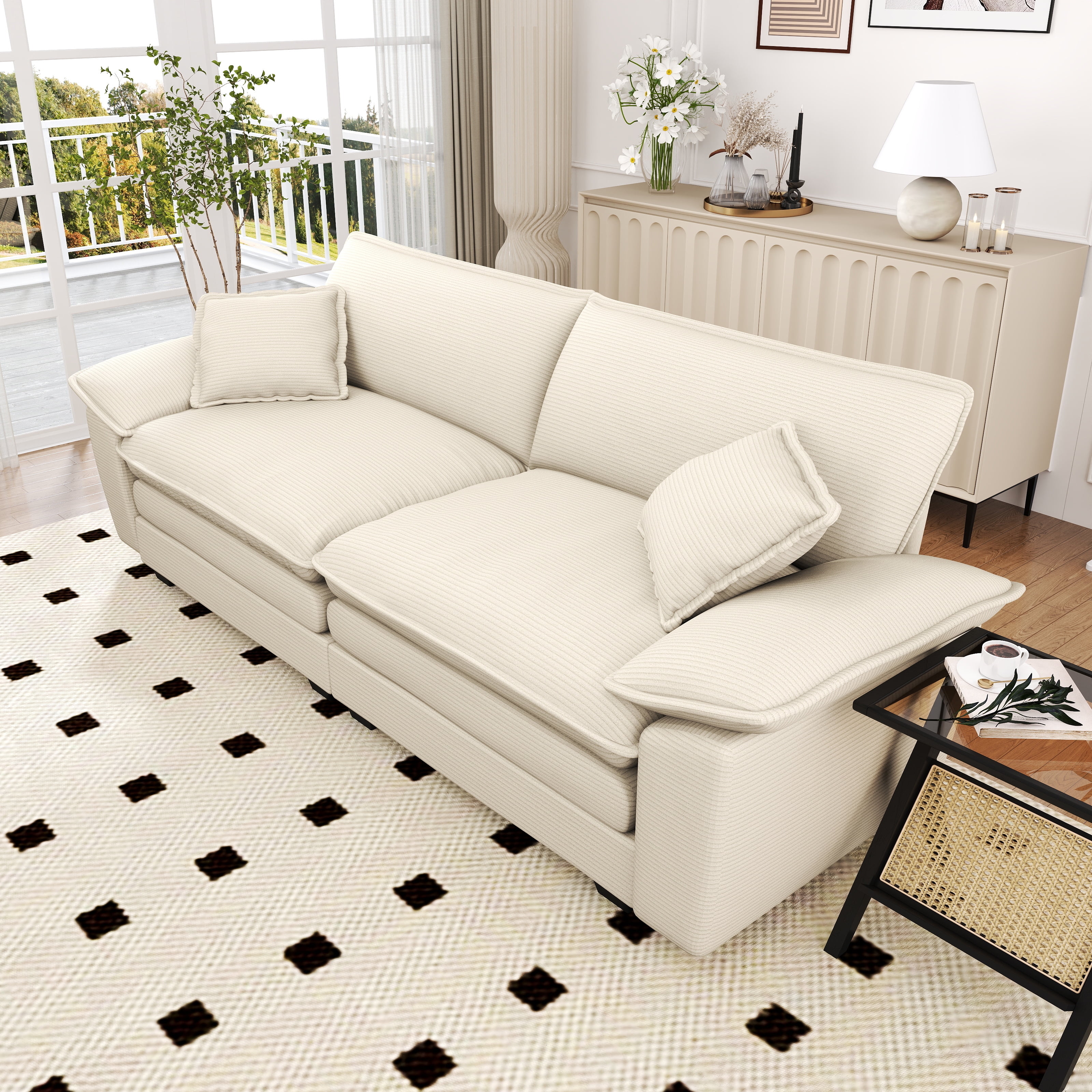 Lunale 80.5" Oversized 2 Seater Corduroy Sofa, Deep Seat Sleeper Cloud Couch for Living Room, Beige