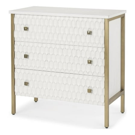 Mercana Decor Savannah 3-Drawer Accent Chest in White Wood Fir Veneer and Gold