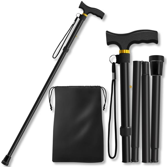 Bastón plegable, bastones de marcha con altura ajustable, bastones para hombres, mujeres y personas mayores, ayuda para personas con movilidad reducida (negro)