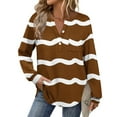 thumbnail image 7 of Womens Long Sleeve T-Shirts Long Sleeve Chest Pocket Button Henley Neck Striped Graphic Tunic Tops Loose Casual Tees (L, Brown 01), 7 of 7