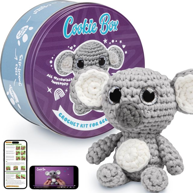 Kit de ganchillo para galletas Koala Coal con tutorial de punto a punto