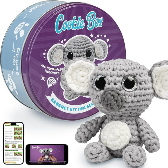 Kit de ganchillo para galletas Koala Coal con tutorial de punto a punto