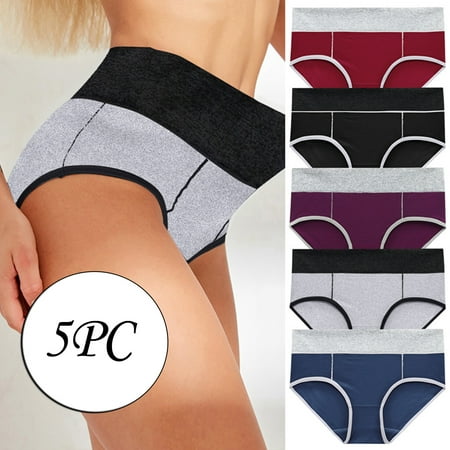 Hipattires Womens Panties Plus Size Cotton Bikini Seamless Colors Briefs Comfy Plain 5 Pack Panties