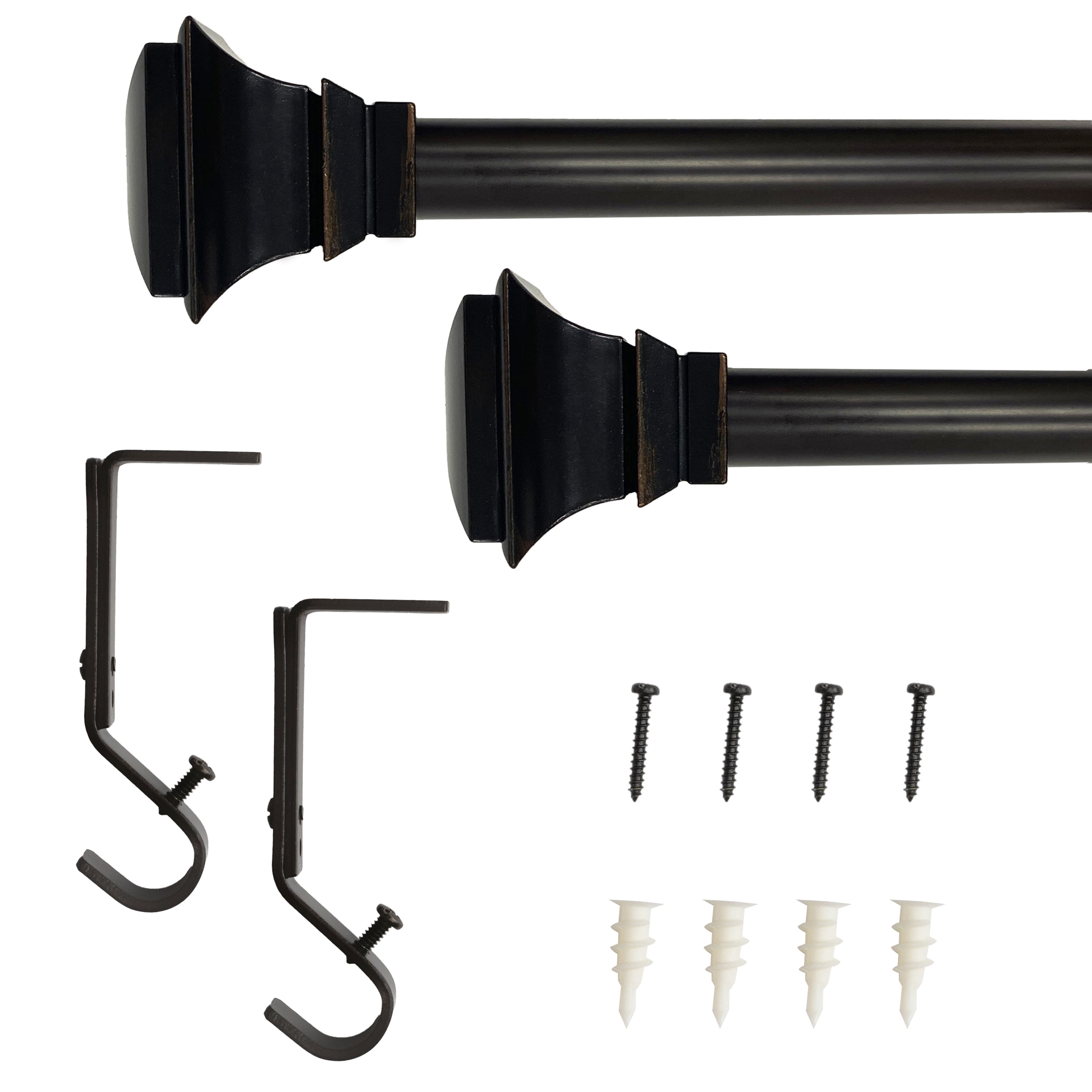 Lumi 36 in. - 66 in. Adjustable Single Curtain Rod 3/4 in. Dia. in ORB with Classic Square finials