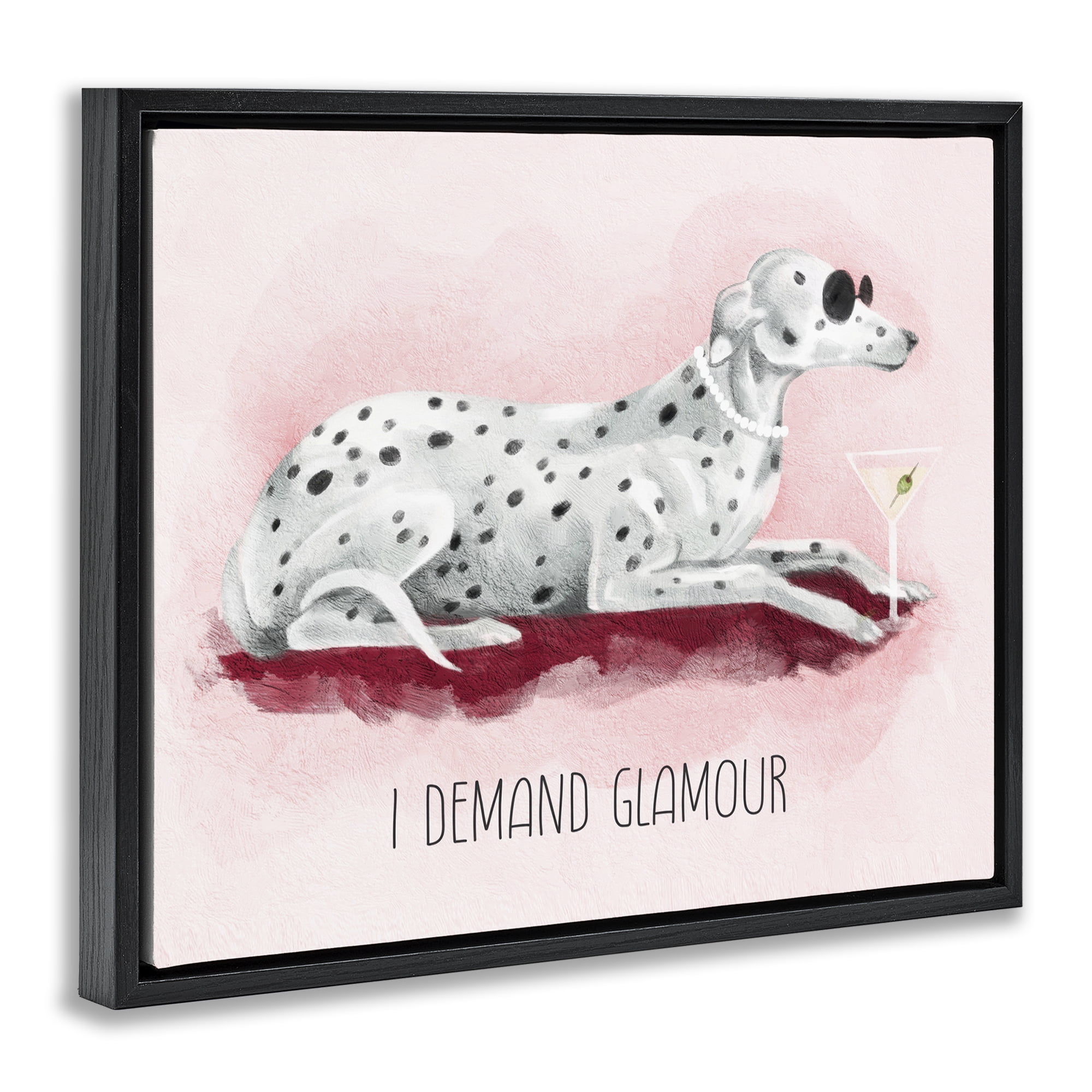 Stupell Industries I Demand Glamour Dog Animals Painting Black Floater Framed Canvas Art Print Wall Art, 31 x 25
