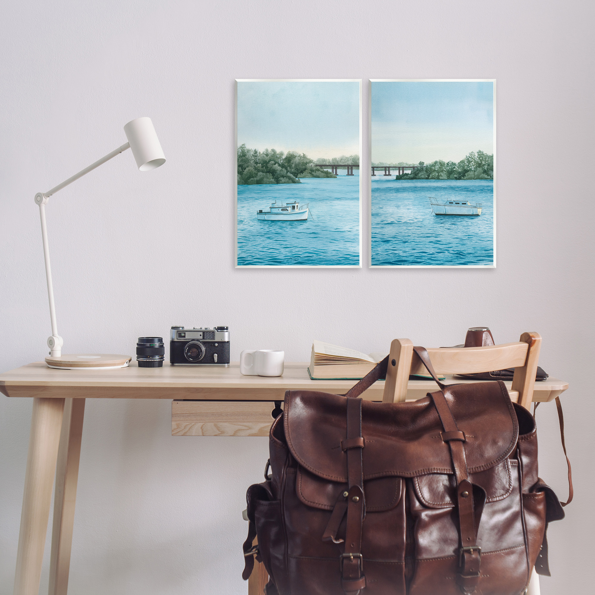 Stupell Industries Serene Summer Boats Landscape Painting Unframed Art Print Wall Art, 13 x 19, Set of 2